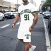 Men's Suit Casual Round-neck Short-sleeved Pullover T-shirt with Print Sporty Casual Pants Set