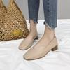 Shallow Mouth New Grandma Shoes Korean Version Soft Leather Single Shoes Women's Square Head Thick Heel  Medium Heel Retro Women's Shoes