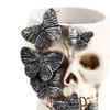 Gothic Butterfly Skull Pen Holder, Spooky Resin Skull Makeup Brush Holder, Multifunctional Halloween Tea Light Candle Holder for Desk, Shelf Decor