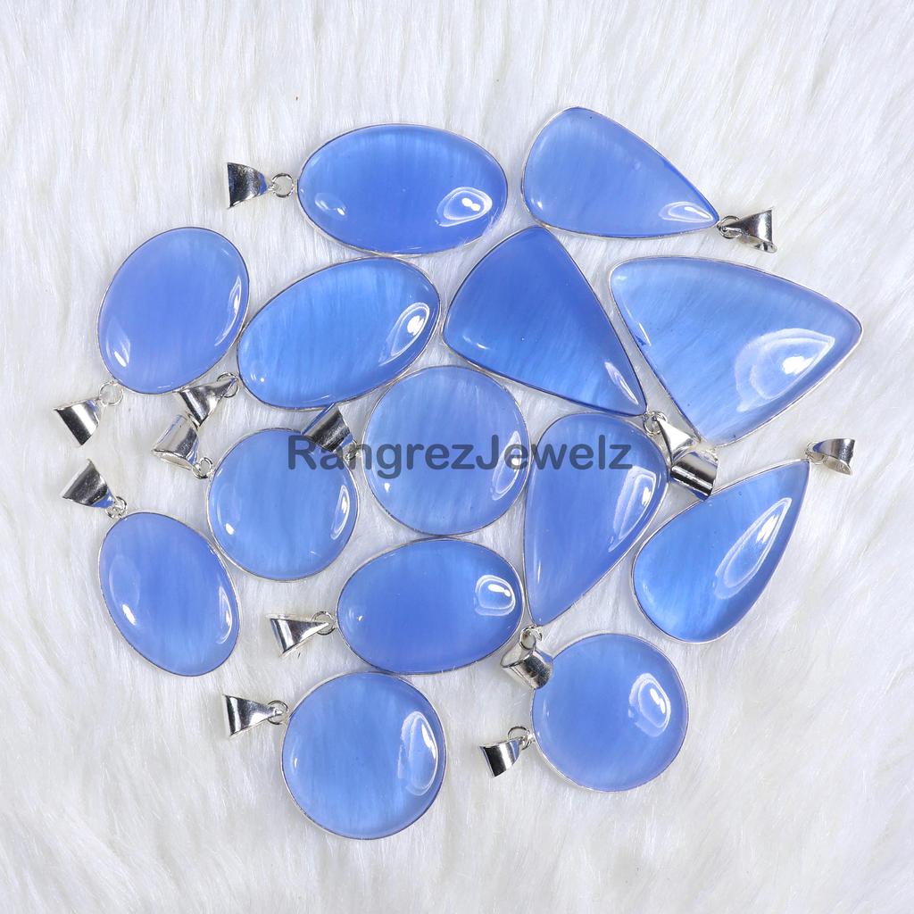 Blue Chalcedony Gemstone Pendant Sterling Silver Pendant Aqua Chalcedony Pendant Bezel Pendant Clear Chalcedony Necklace Pendant Loop Pendant