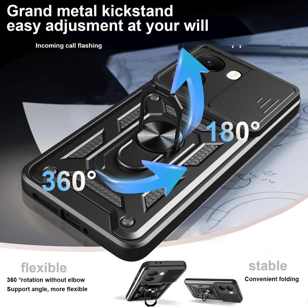 Schiebe-Kameraabdeckung für POCO X7 Pro 5G Hülle Armor Ringständer Vollschutz Rückseite Capa für Xiaomi POCO X7 Pro Funda