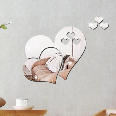 1 Set Wall Stickers Adhesive Removable Solid Color Heart Shape Acrylic Mirror Stickers Home Decoration