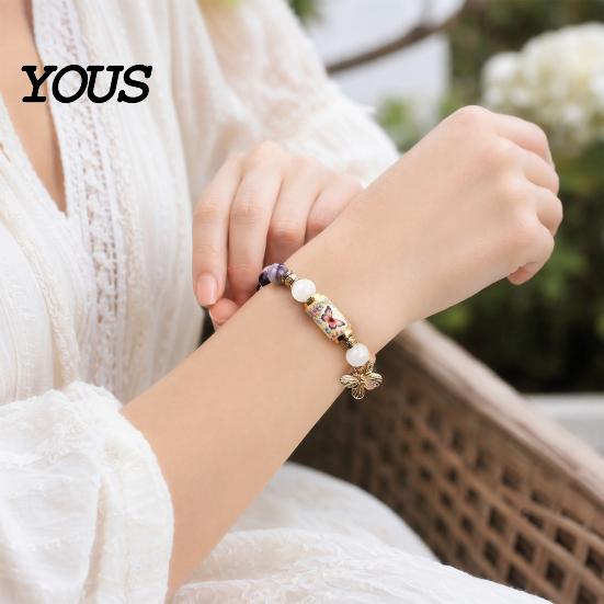 Warm White Bead Bracelet Love Peace Spring Bracelet, Inspirational Bee Bluebird Butterfly Nature Inspired for Women, Jewelry Charm Beads