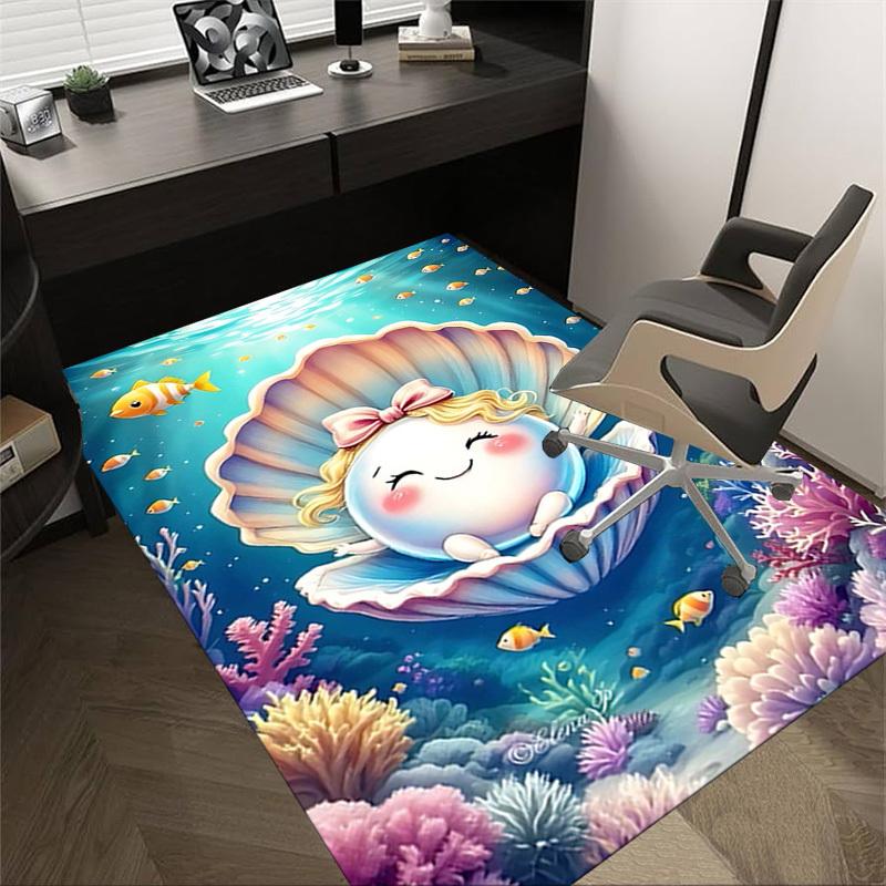 1PC shell ocean Extra Large Non Slip Floor carpet, Office, family, bedroom, Studio Large Area Rug Indoor Rugs, Vibrant Colors