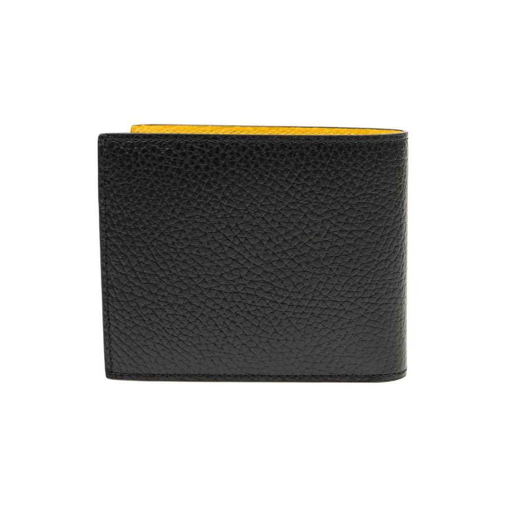 Gucci Interlocking G Bi-Fold Wallet Black Pebbled Leather Yellow Interior Silver Hardware Card Holder for Men Daily Use Business 610464-CAO2N-1041