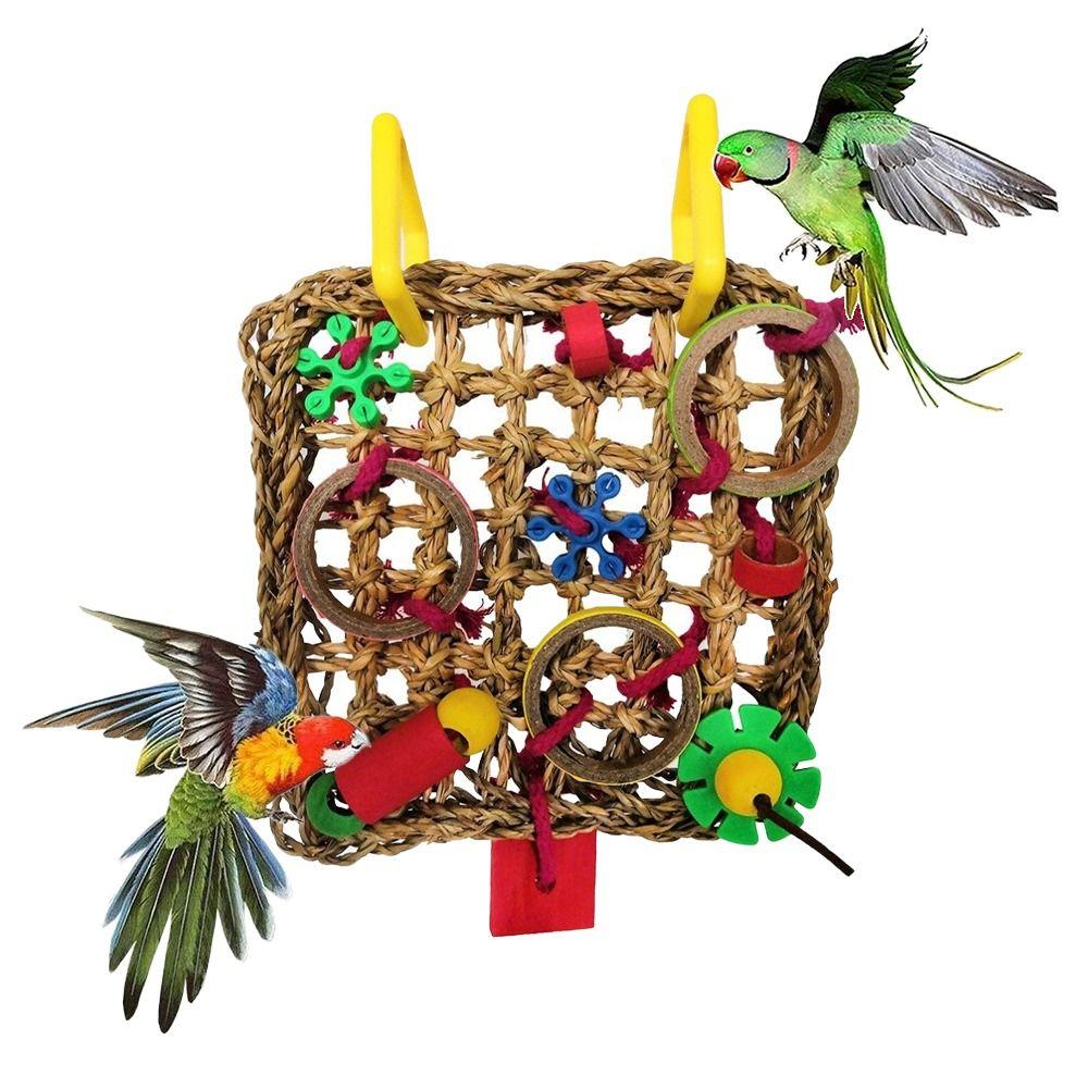 New Natural Rattan Parrot Bite Hanging Interactive Parrot Climbing Net Colorful Durable Bird Teething Pet Supplies