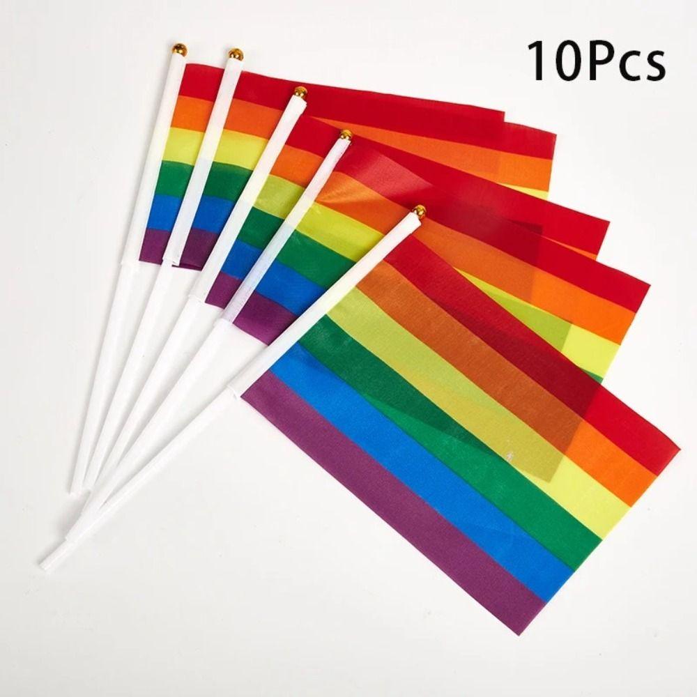 10Pcs LGBT Rainbow Hand Flag Rainbow HandHeld Flag Fade Resistant Rainbow Flags  Parades  Supplies