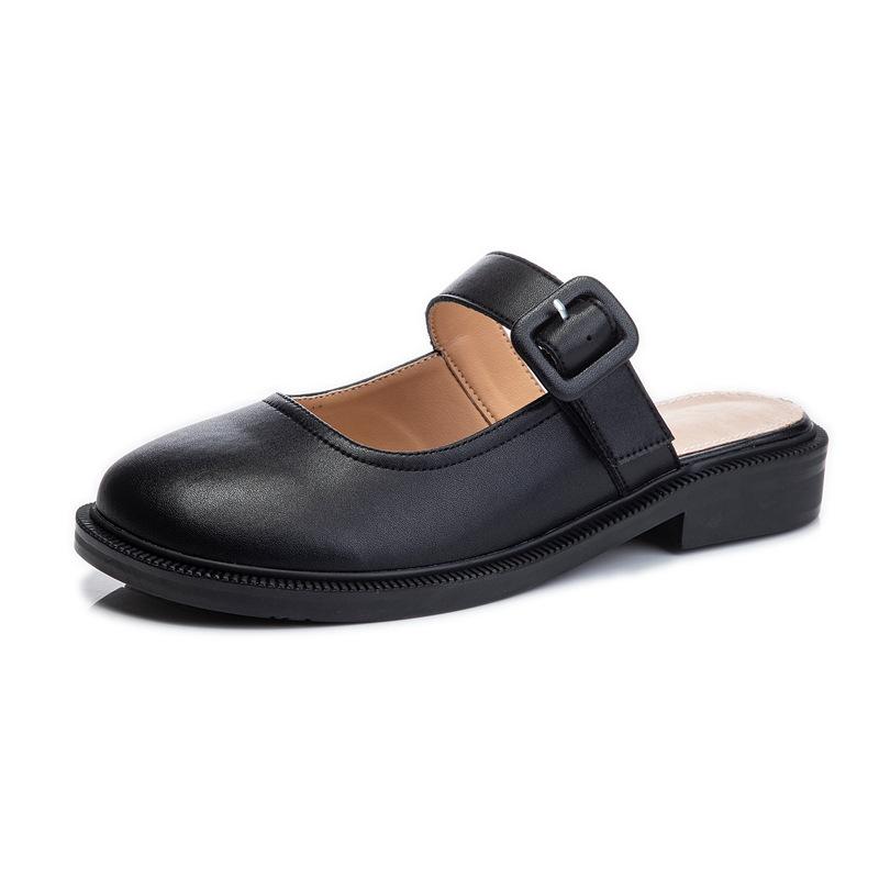 Leather half-tray shoes women's summer 2025 new outer wear fashion casual women's shoes fairy wind one-pedal bag head shoes
