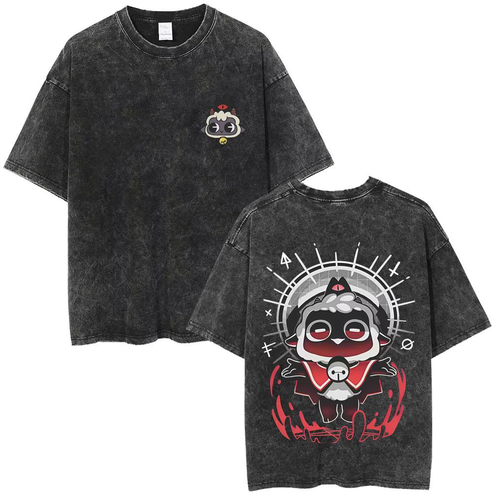 

Limited Game Cult of The Lamb Vintage Washed Tshirt Men Women Casual Cotton Oversized Tshirts Cosplay Player Merch T Shirts S