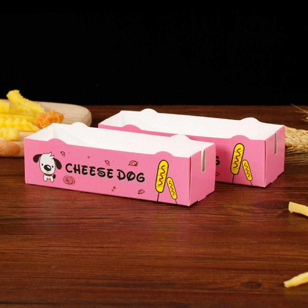 100PCS Boat Shape Sausage Tray Paperboard Takeaway Container Hot Dog Packaging Box Catering Use