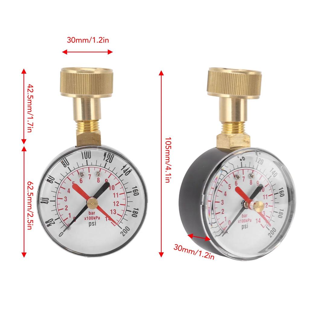 2- 1/2'' Pressure Gauge Water Pressure Gauge 3/4'' Female Hose Thread 0-200 PSI 0-14bar with Red Pointer High Precision