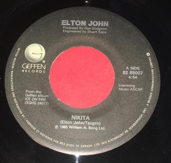 

7inch Record ELTON JOHN - Nikita 9288007 Geffen Records 1985 Canada Rock Used