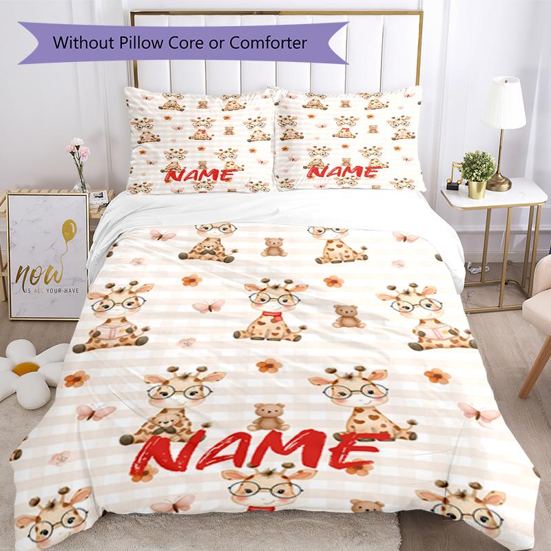 Set Biancheria da Letto con Giraffa e Nome Personalizzato 3 Pezzi Copripiumino Chiusura Include 1 Copripiumino e 2 Federe, Morbido e Confortevole per Tutte le Stagioni.