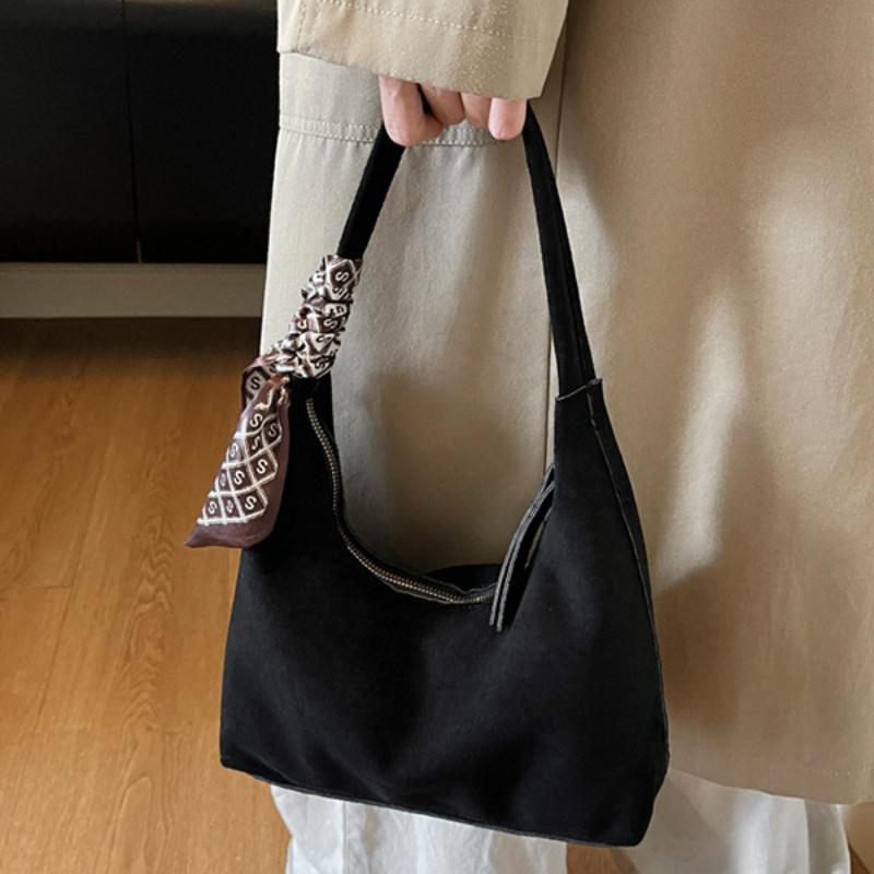Retro Soft Pu Leather Women Shoulder Underarm Bags With Silk Scarf Casual Solid Color Ladies  Shoulder Bags