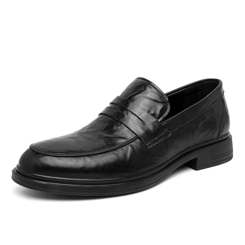 Fashion2024 Newly Men Black Slip-On Leather Shoes Soft Anti-slip Driving Shoes Man Spring Moccasins Social Flat Dress Formal Wear Shoes