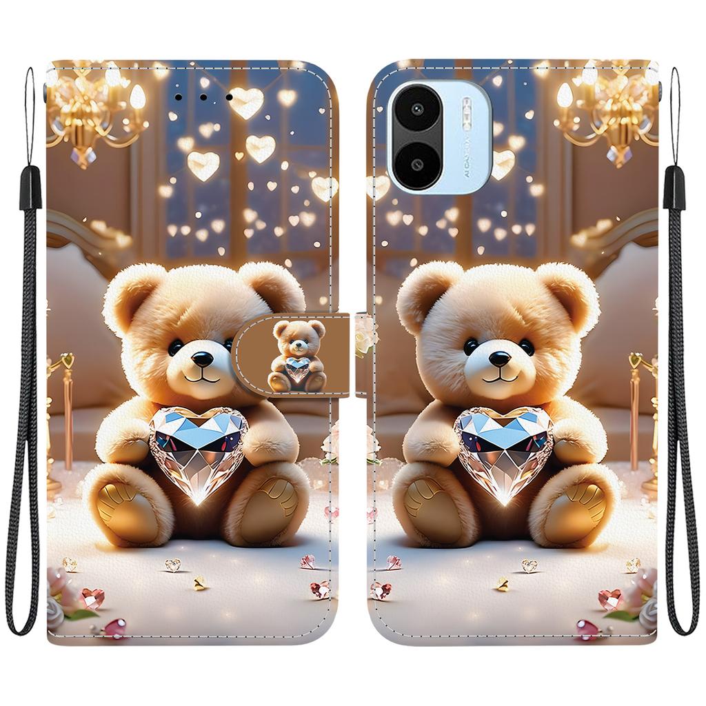Handmade PU Leather Flip Case for Redmi A1/Redmi A2 Anti-Slip Shockproof Cover with Wrist Strap & Heart/Rose Cat Designs