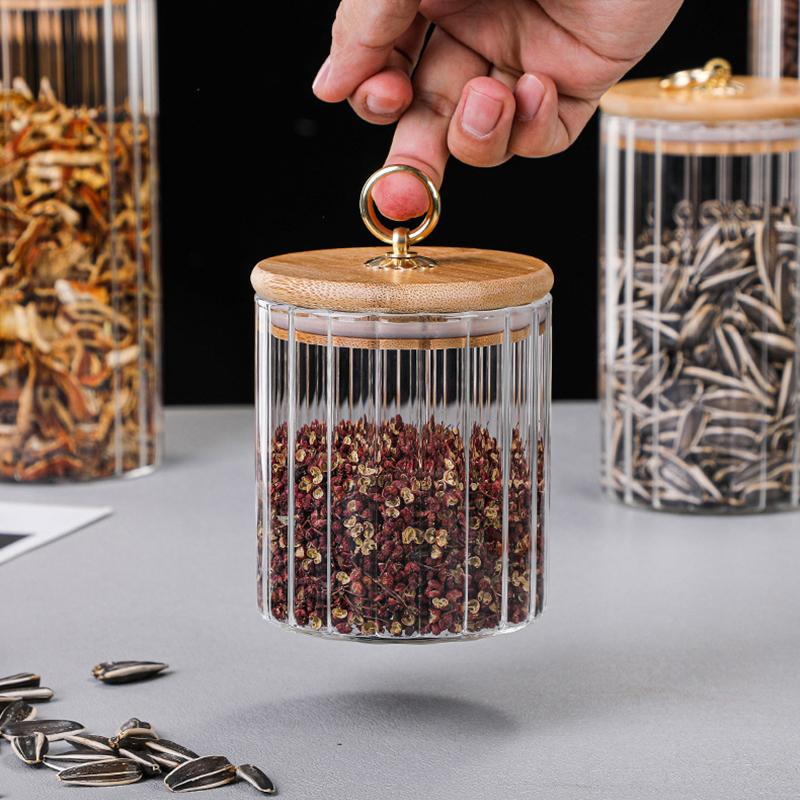 Clear Glass Storage Jar Candy Jar with Lid Creative Copper Ring Dried Fruit Snack Striped Glass Bottle Kitchen Storage Container