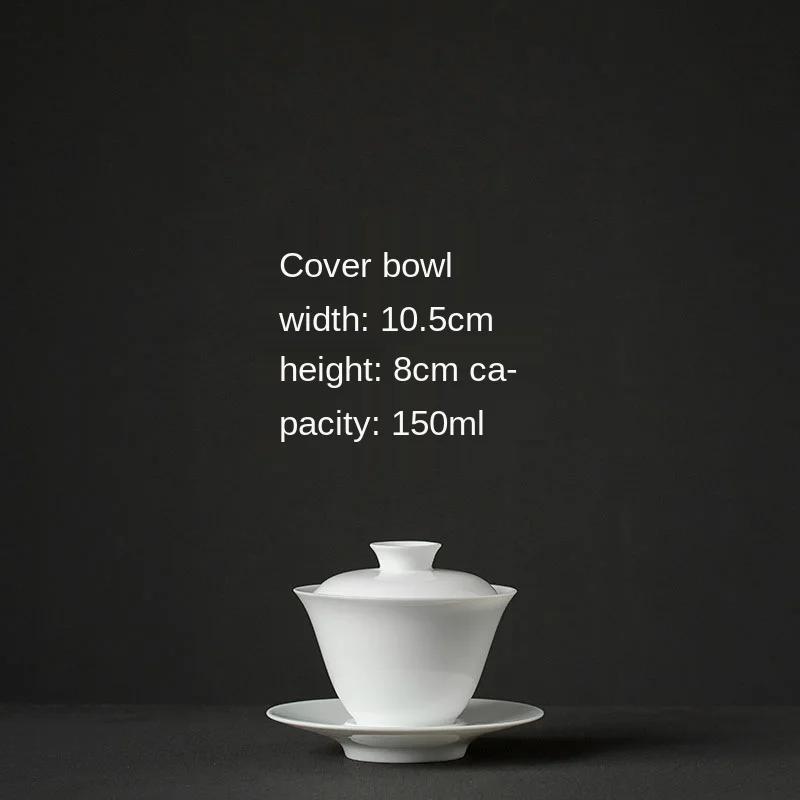 Weiße Keramikschale mit Deckel Hammelfett-Jaspis Teeschale Handbemalt Blau und Weiß Gaiwan Haushalt Kung Fu Schale
