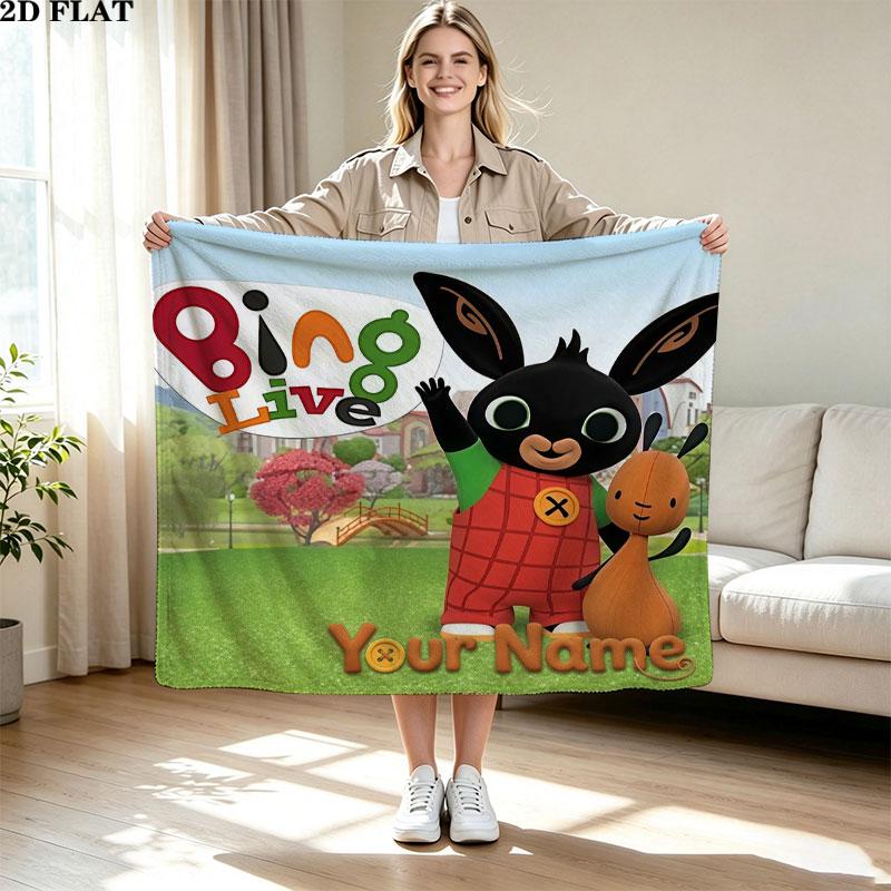 1PC Bing Custom Name Patterned Flannel Blanket Suitable For All Seasons for Home Decor Warmth and Comfort Gifts Holiday Present