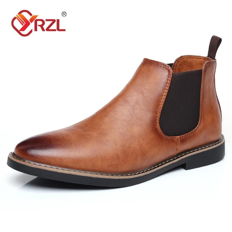 

YRZL Fashion Men s Classic Retro Chelsea Boots Mens Ankle Boots Men British Style Short Boot High-top Casual Flats Shoes 39~47 39 коричневий