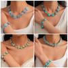 Turquoise Blue Diamond Flower Stud Earrings Necklace Light Luxury Niche Clavicle Chain Premium Jewelry Set