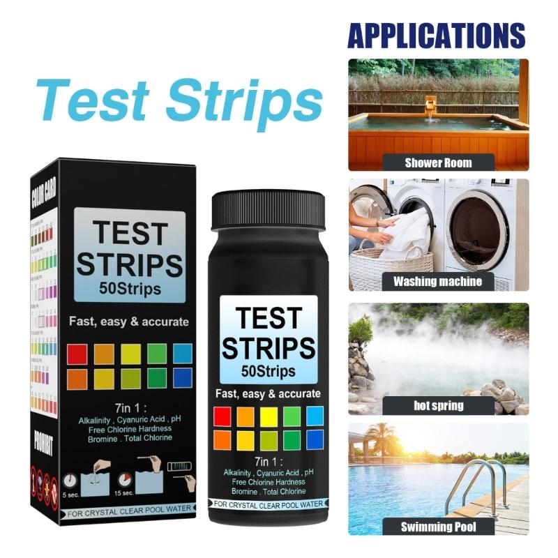 7 In 1 Pool Water Test Strips For Chlorine Hardness Cyanuric Acid With 50 Strips Quick Accurate Result For Swim Pool