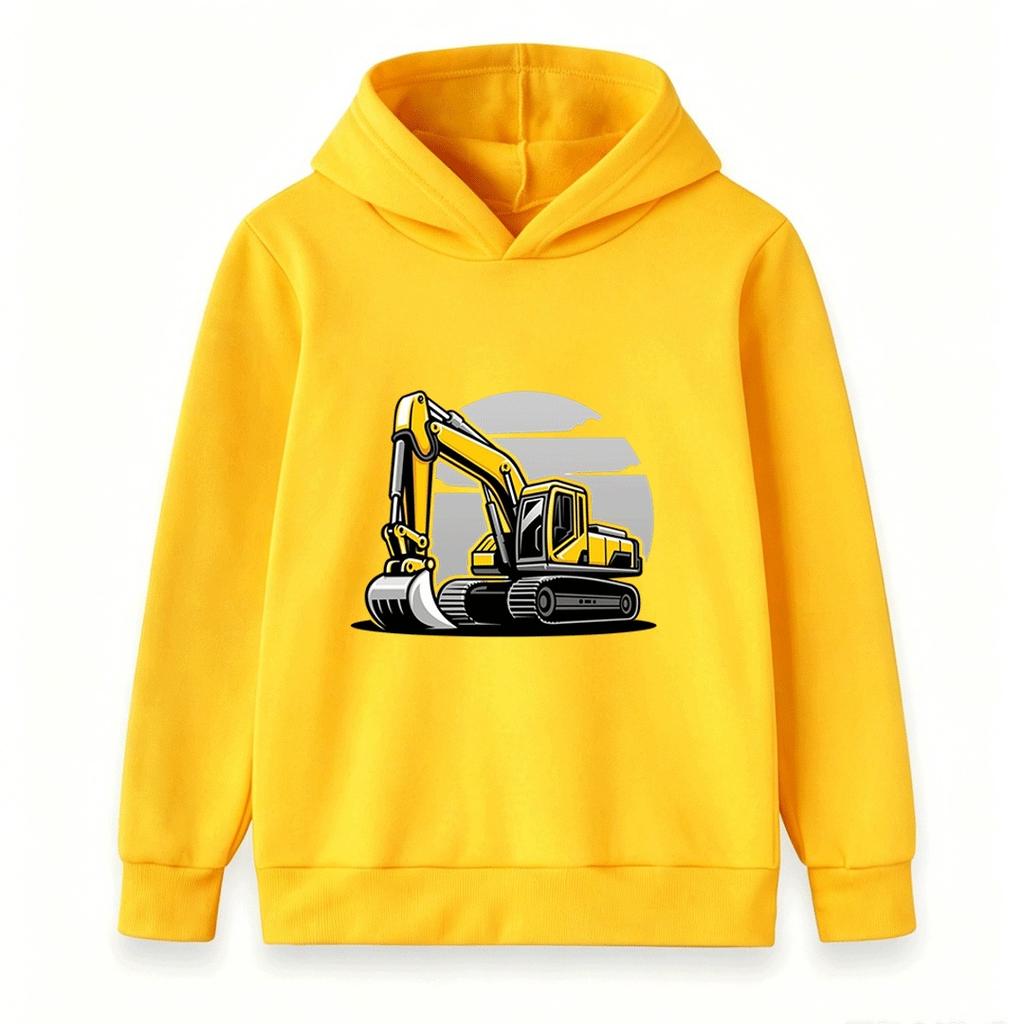 Kids Boys Girls Excavator Print Pullover Hoodie Casual Long Sleeve Warm Sweatshirt for Toddlers