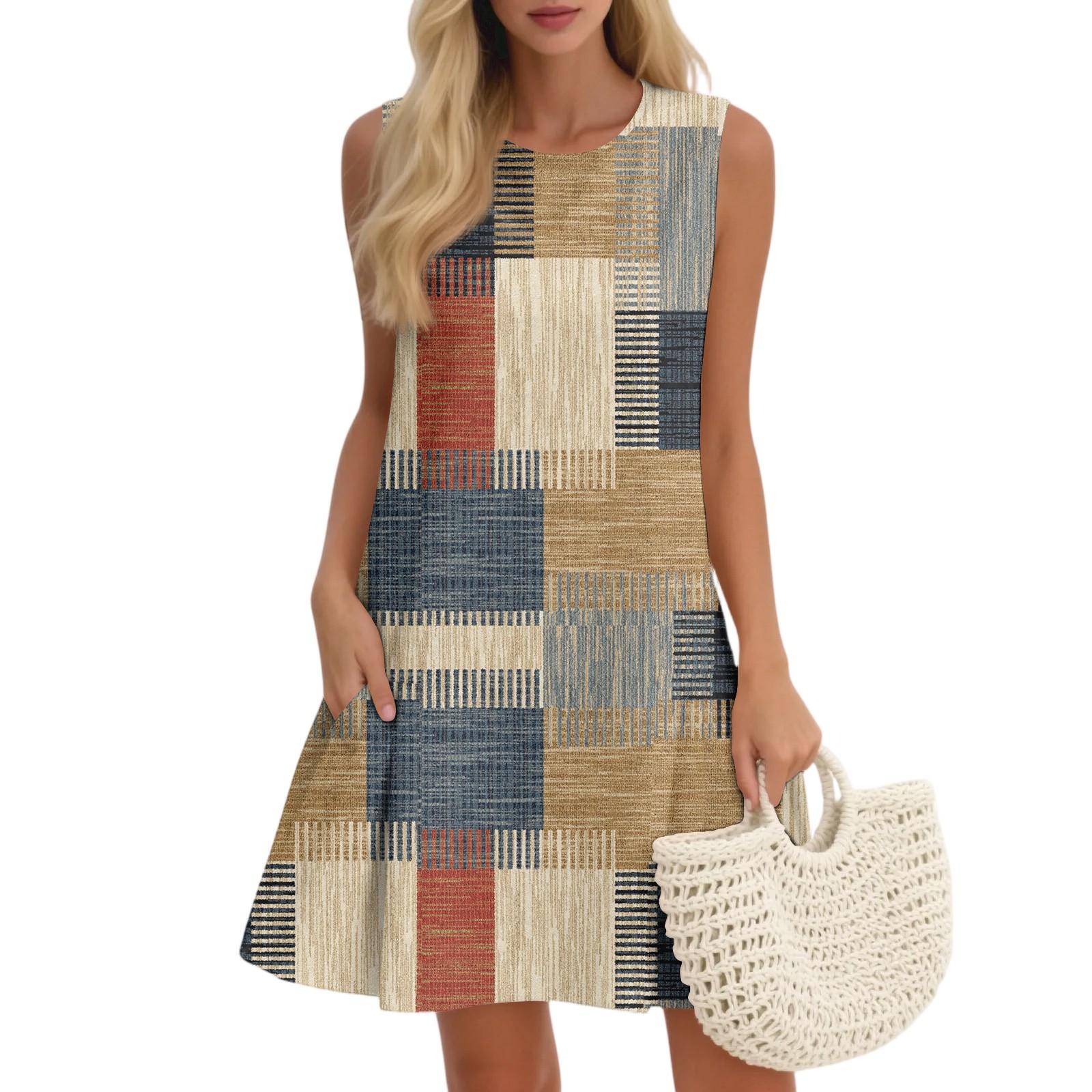 

Женский повседневный модный дышащий жилет с круглым вырезом, цветочное праздничное платье с карманами XL