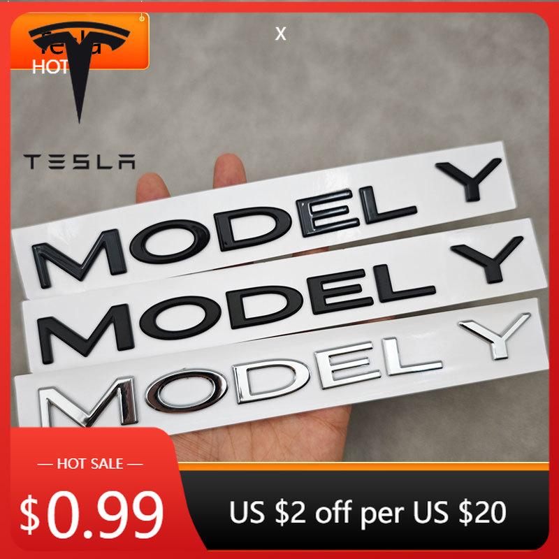 Autoaufkleber Tesla 1 Stück ABS 3D Buchstaben ModelY Logo Chrom Schwarz Aufkleber Auto Heckklappe Abzeichen Emblem Für Tesla Model Y Auto Aufkleber