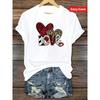 European Size Women's Casual Short Sleeve T-Shirt - Valentine's Day Leopard Print & Glitter Heart Design with Bold LOVE Lettering