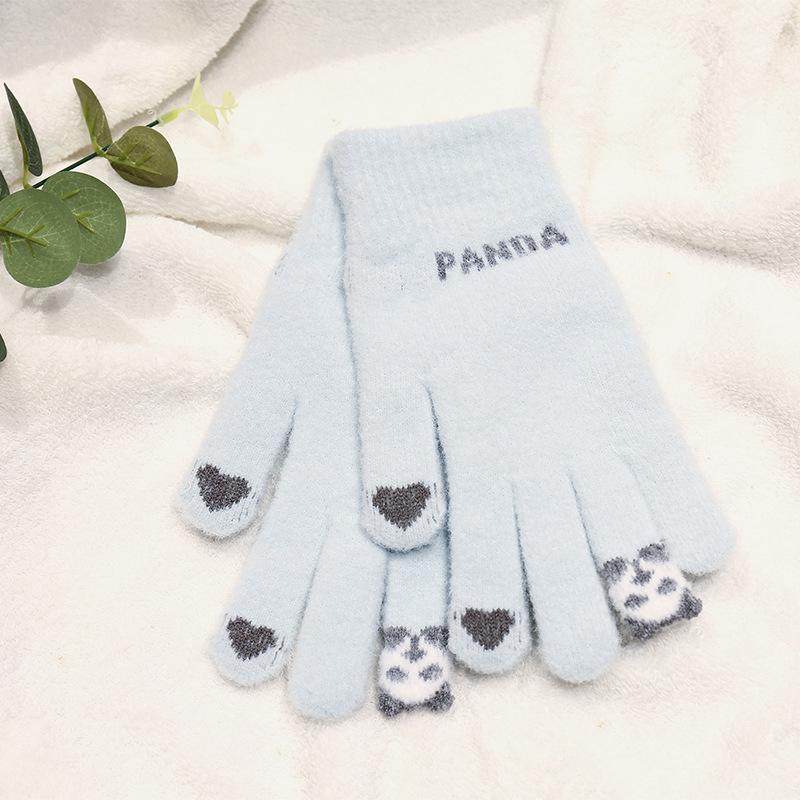 Autumn and winter five-finger gloves knitted student thickened cartoon panda cute warm