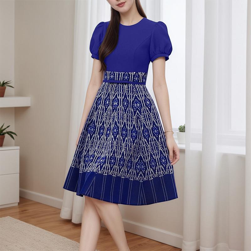 

ZANZEA Women Casual Round Neck Summer Short Sleeve Print Dress S темно-синього кольору