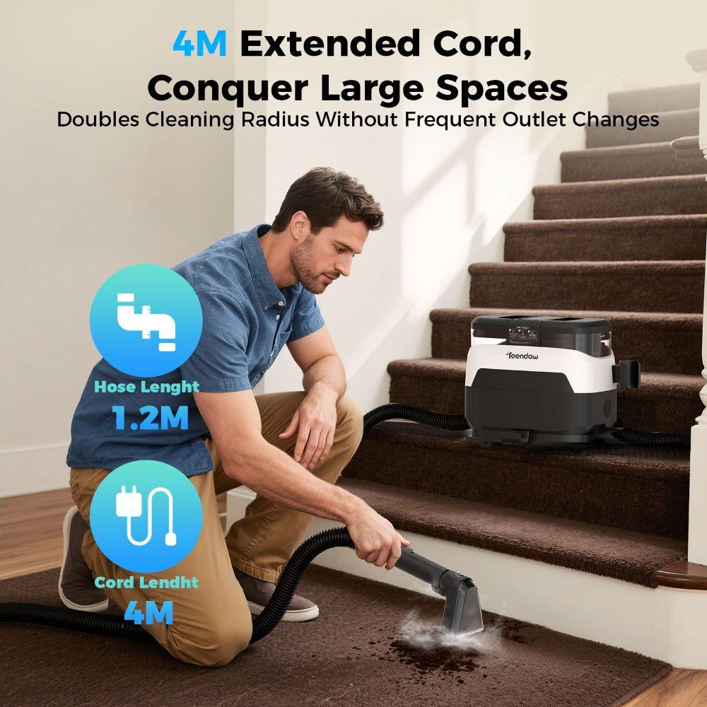 Potente pulitore per tappezzeria e tappeti 3 in 1 Teendow C6 Max 1650W Vapore, 12000Pa Aspirazione, Serbatoi Doppi, Design Adatto agli Animali