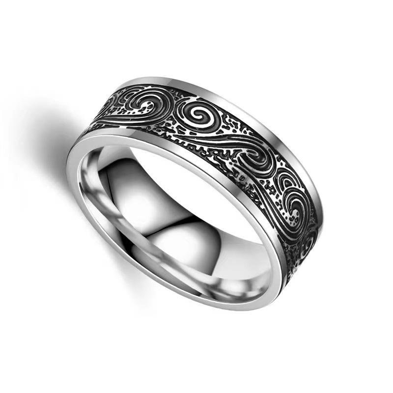 1Pcs Men's and Women's Ethnic Style Simple Retro Stainless Steel Ring