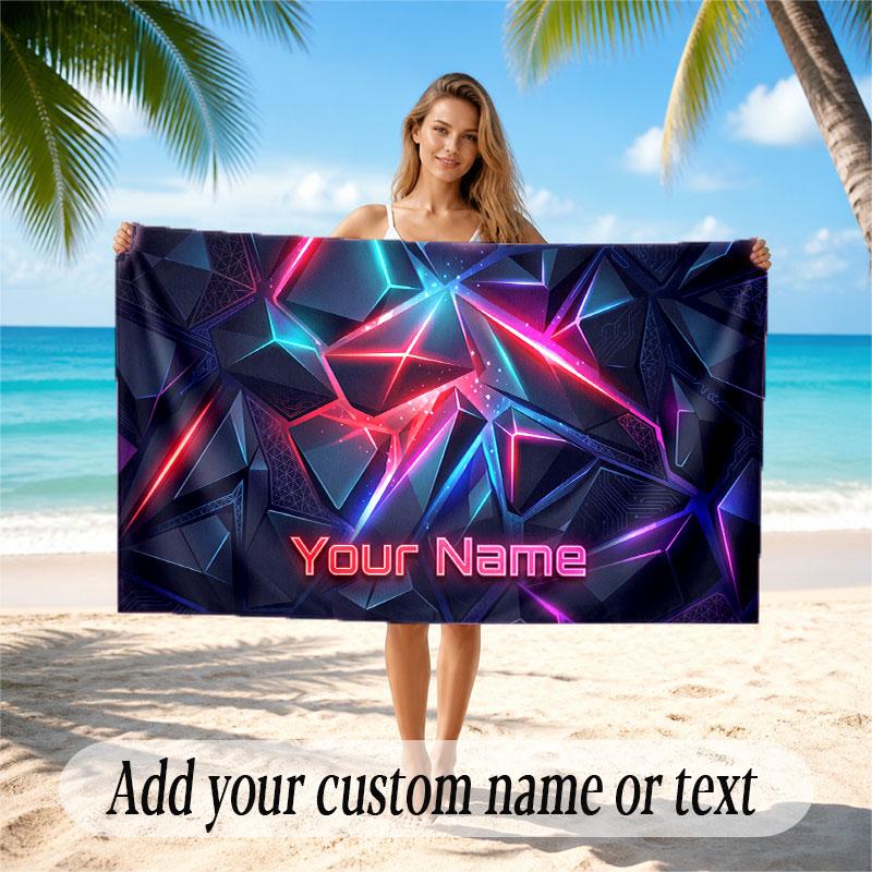 Abstract Geometric Theme Soft Beach Towel Personalized Custom Name Text Towel Portable for Beach Pool Travel