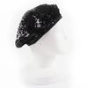 Great CHANEL Beret COCO Mark 100% Silk Lining with Sequins Black Women M 17C Used