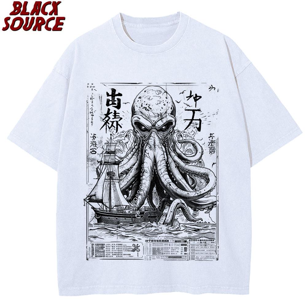 T Cthulhu Vintage Japanese Sea Monster Newspaper TShirt Cthulhu Idol Miskatonic Horror Kraken Graphic Tops Yk Art S