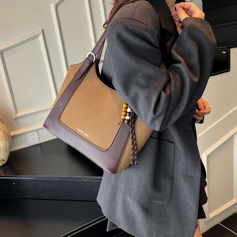 Herbst/Winter Retro Schulter-Eimerbeutel mit großem Fassungsvermögen - Modische Damenhandtasche für den Weg zur Arbeit