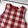 Girls' Mori Style Plaid Wool Coat & Vest Dress Winter Set