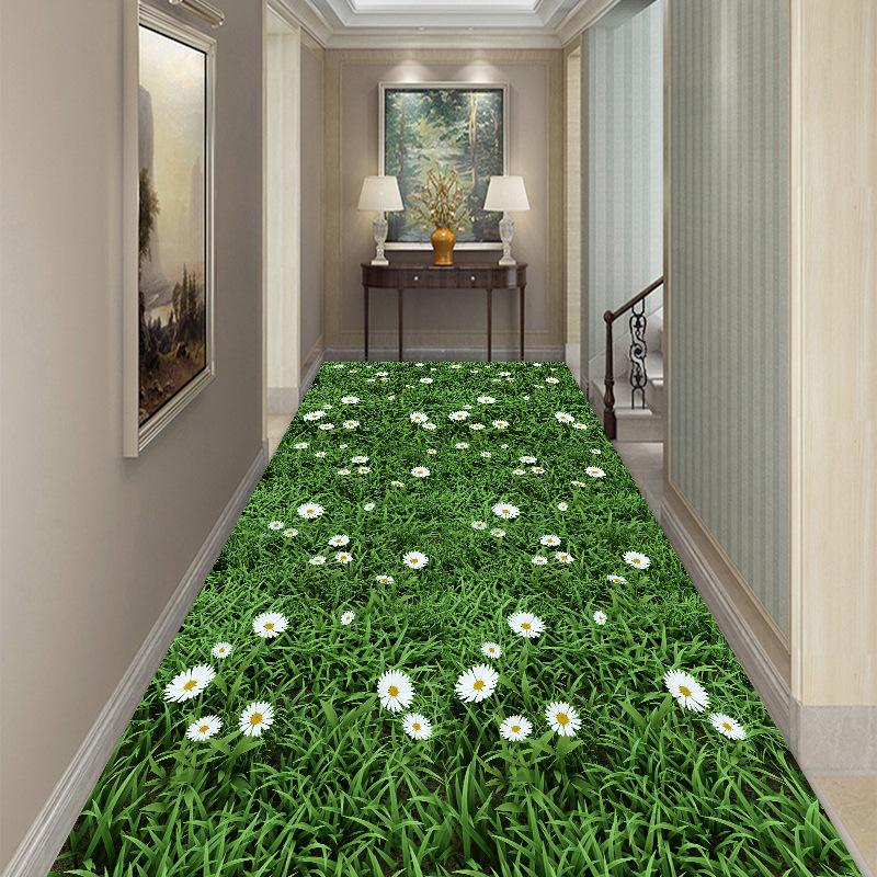 Pastoral Corridor Carpet Grass Stream Hallway Rug Flower Print Living Room Area Rug Kids Room Decor Play Mat Bedroom Kitchen Mat