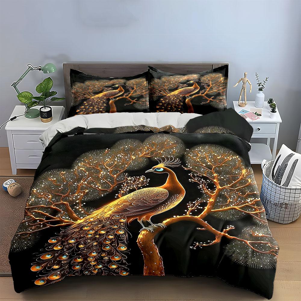 "Peacock Art Three-Piece Set Decor" Soft Skin-Friendly Bedding Set Includes 1 Duvet Cover And 2 Pillowcase, Gift