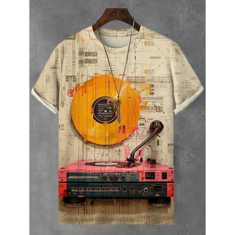 Fashion Oversized Men T-shirt Music 3d T Shirt Black White Streetwear Casual Short Sleeve Summer Men's Clothing Party Tees Tops