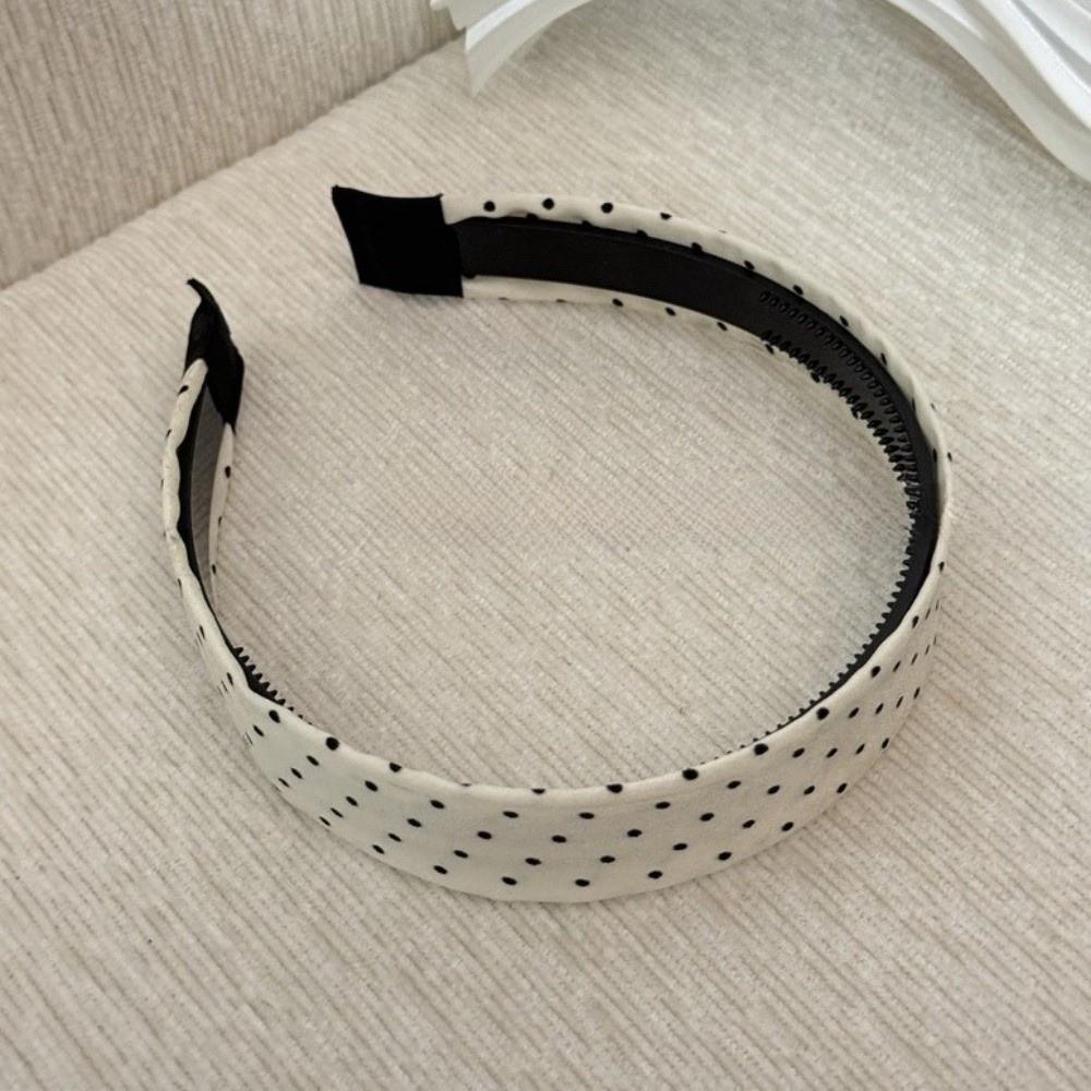 Black White Color Polka Dot Headband Non-Slip Wide Band Korean Wide Headband Cloth And Plastic Retro Vintage Hair Hoop Wash Face