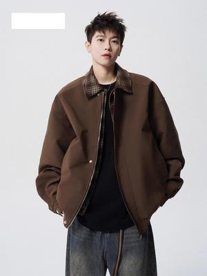 American Plaid Patchwork High Street Two-Piece Jacket for Men - Versatile Spring/Autumn Outerwear
