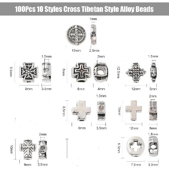 

DanLingJewelry 100Pcs 10 Styles Tibetan Cross Crucifix Spacer Beads Antique Silver Religious Cross Beads for Jewelry Crafts Making Supplies 200pcs - alphabet - rando