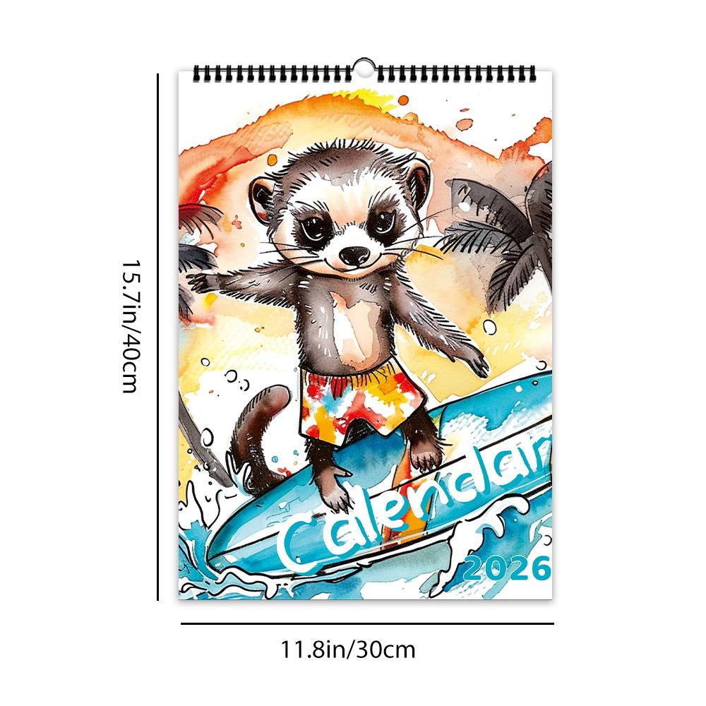 

1pc Cartoon Animal Wall Calendar -Summer Seaside Theme, with 12 Different Designs, Suitable as a Gift for Christmas and New Year