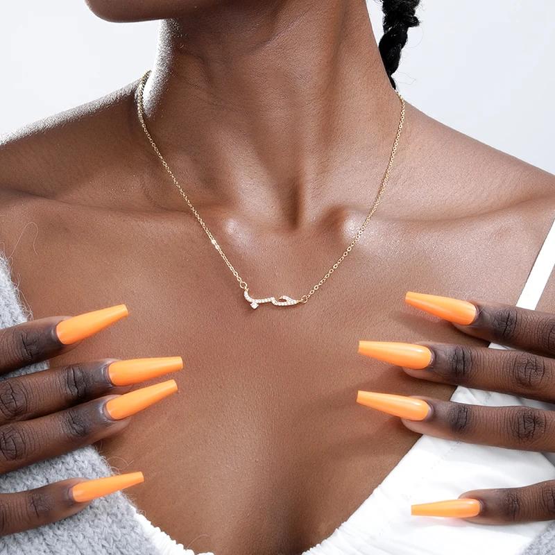 Luxury Zircon Arabic Necklace For Women Love Letter Pendant Stainless Steel Gold Color Clavicle Chain Couple Jewelry Gift