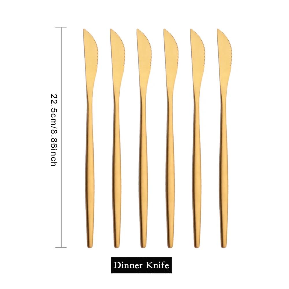 6Pcs Wstern Gold Matte Cutlery Set Stainless Steel Dinnerware Flatware Kitchen Home Dessert Fork Spoon Knife Set Tableware Set