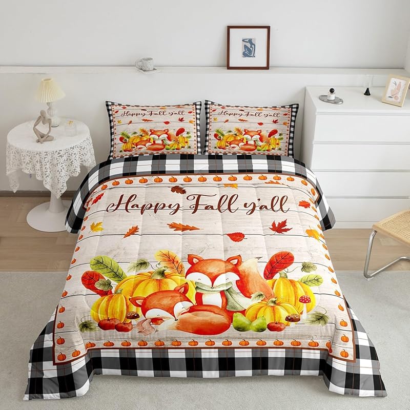 Høst Gresskar Landlig Gårdshus Lønneblad Solsikke Dynesett Thanksgiving Kalkun Gutt Jente Voksen Romdekorasjon