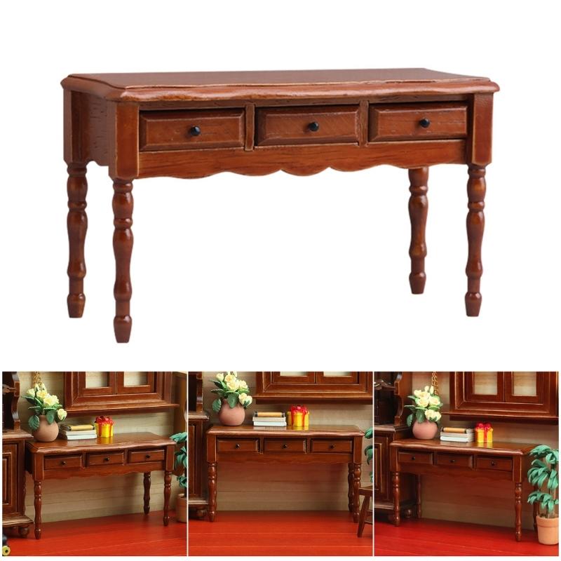 Simulation Miniature Desk With Functional Drawer Doll House Furniture With Fine Carving Detail For 1:12 Scene Display
